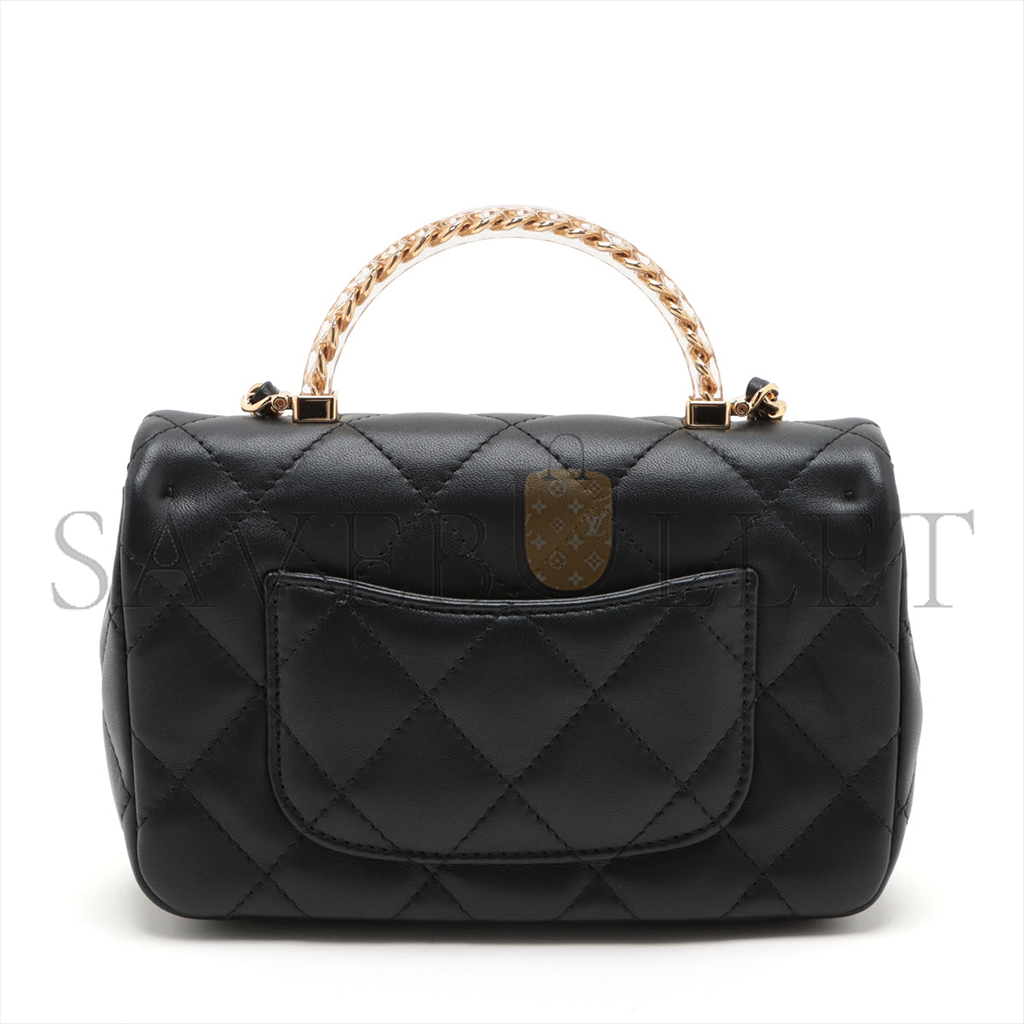 CHANEL MINI MATRASSE 2WAY SHOULDER BAG TOP HANDLE BLACK G GOLD AS4847 (19*12*6cm)